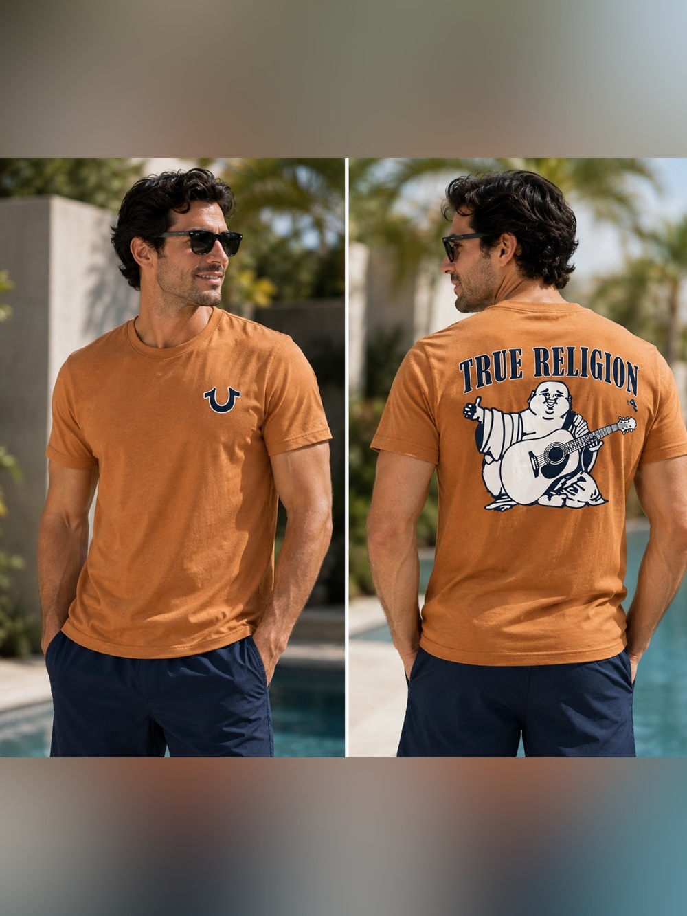 True Religion Men's Rust Orange Logo Crew Tee